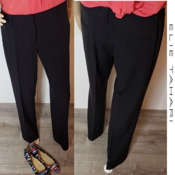 Elie Tahari Black Dress Pants Women Size 6 Silk Blend Wide Leg belt loops pocket - Picture 8 of 8